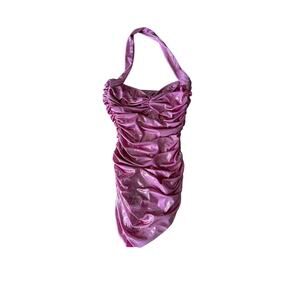 Norma Kamali Metallic Pink Ruched Mini Dress XS